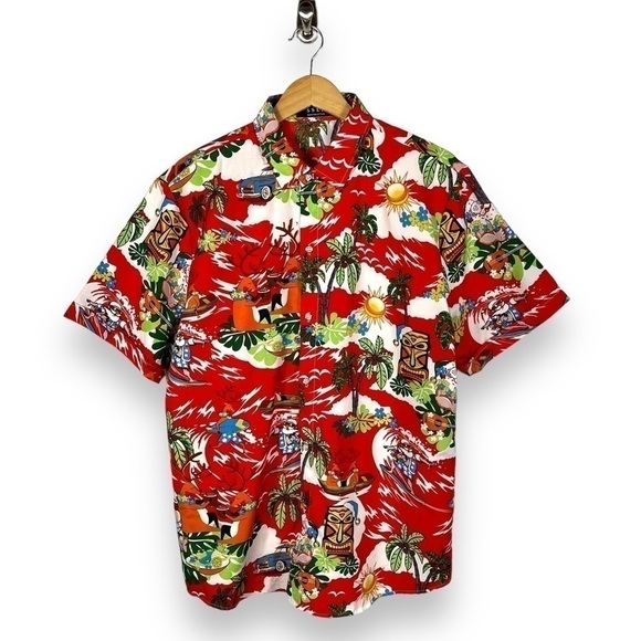 4 for $40 SALE! SSLR Christmas Paradise Hawaiian Shirt, Red Print, Size L - Picture 1 of 12